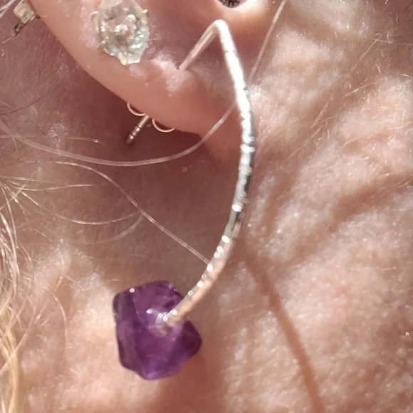 Amethyst gemstone &Sterling curve earrings - Picture 6 of 6